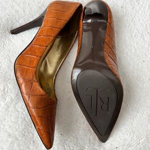 Lanette crocodile embossed leather pumps